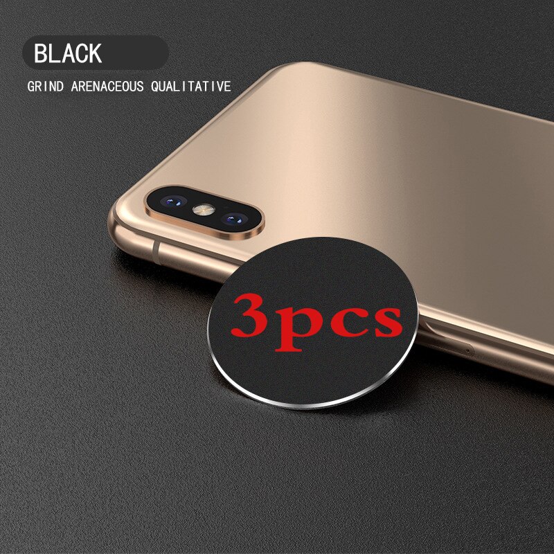 Adhesivo para iphone, placa de Metal, disco, hoja de hierro, soporte magnético para teléfono móvil, accesorios para coche, soporte magnético para teléfono, novedad de: black FD  3pcs