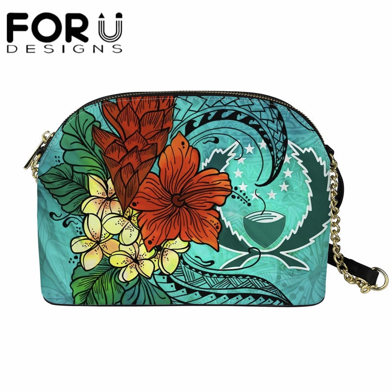 Forudesigns Pohnpei Polynesische Hibiscus Leaf Print Vrouwen Schouder Messenger Pouch Tassen Luxe Vrouwelijke Keten Koppelingen Purse