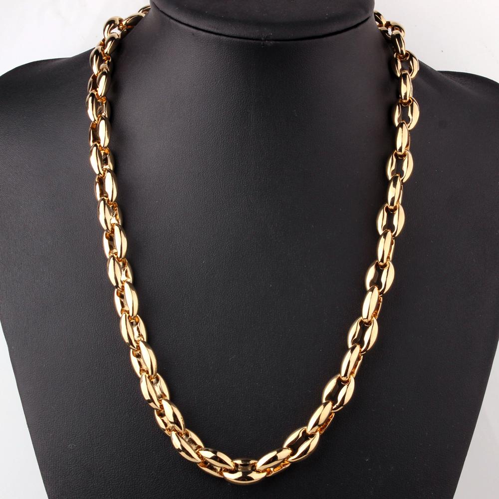 7-40 "12mm Mode-sieraden 316L Rvs Goud Koffie Kralen Bean Collier Mens Sieraden