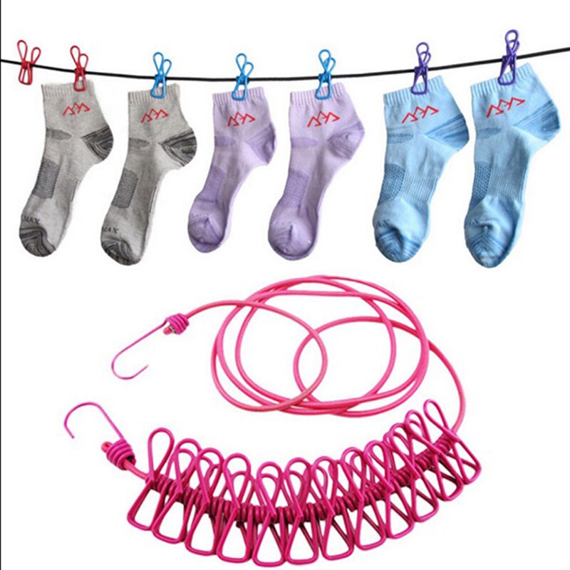 Elastic Washing Line Travel Portable Retractable Clothesline Home Socks Underwear Clothes Hanger Outdoor Camping Line 12 Clips