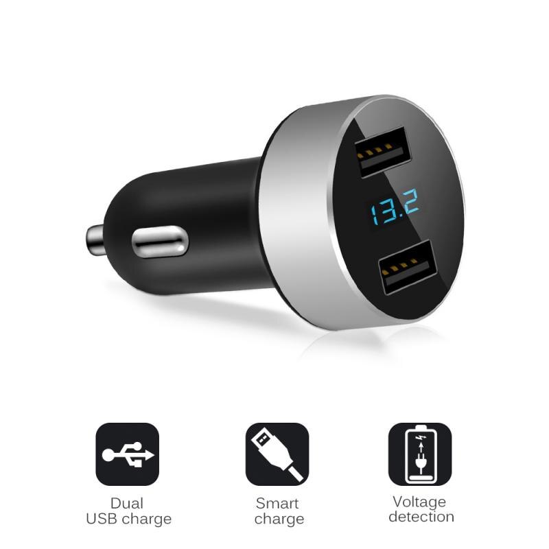 3.1A Dual Usb Car Charger Met Led Display Dual Usb Snel Opladen Qc Telefoon Oplader Adapter Voor Xiaomi Samsung S8 iphone 6S 7 8