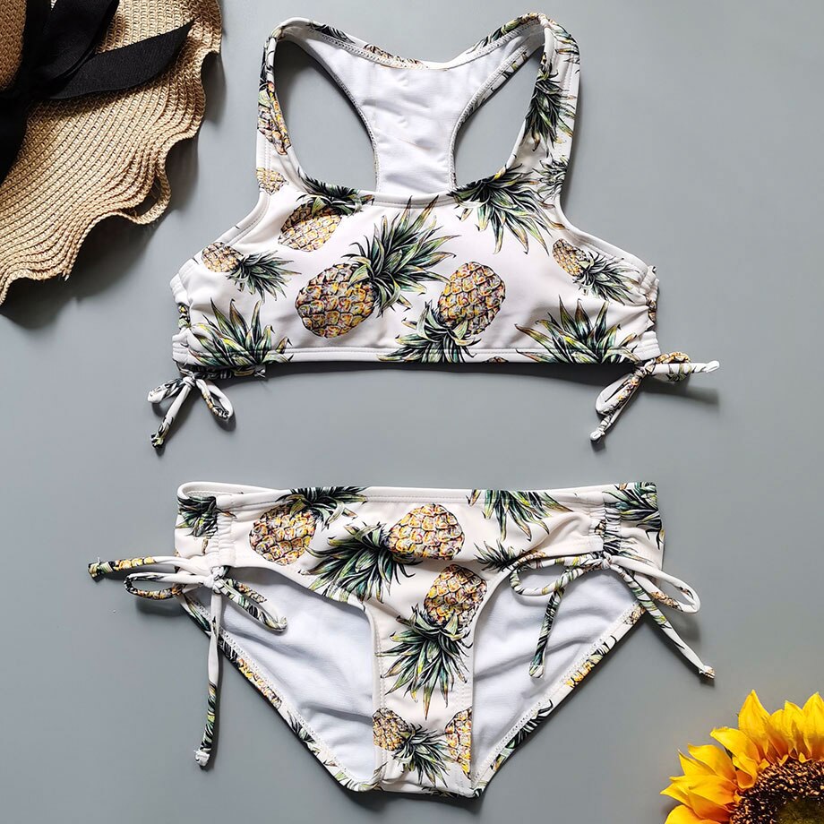 7-16 Jaar Meisje Badpak Kids Ananas Print Tiener Meisje Bikini Set Racerback Tweedelige Kinderen Badmode Meisjes badpak: 16