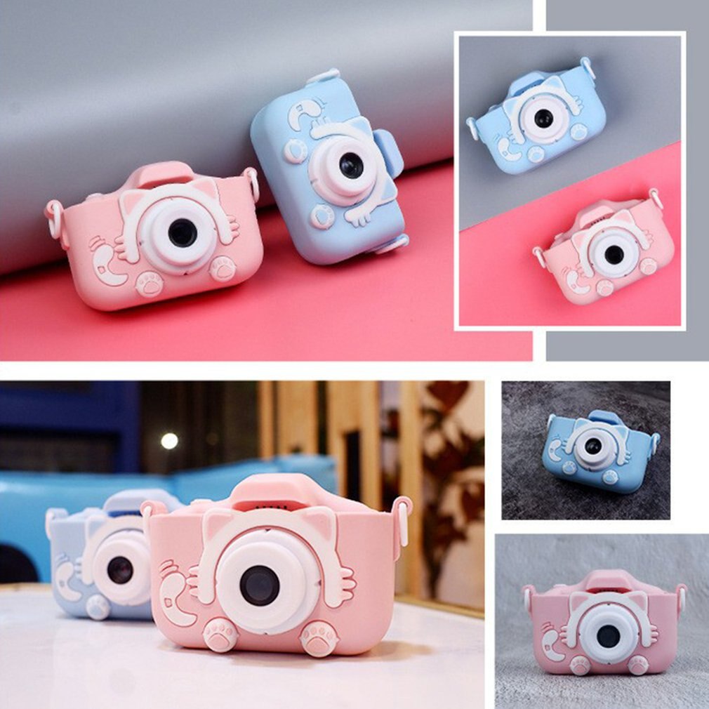 Mini digitale camera cartoon schattige camera speelgoed kinderen verjaardag peuter speelgoed geheugenkaart camera met siliconen hoes