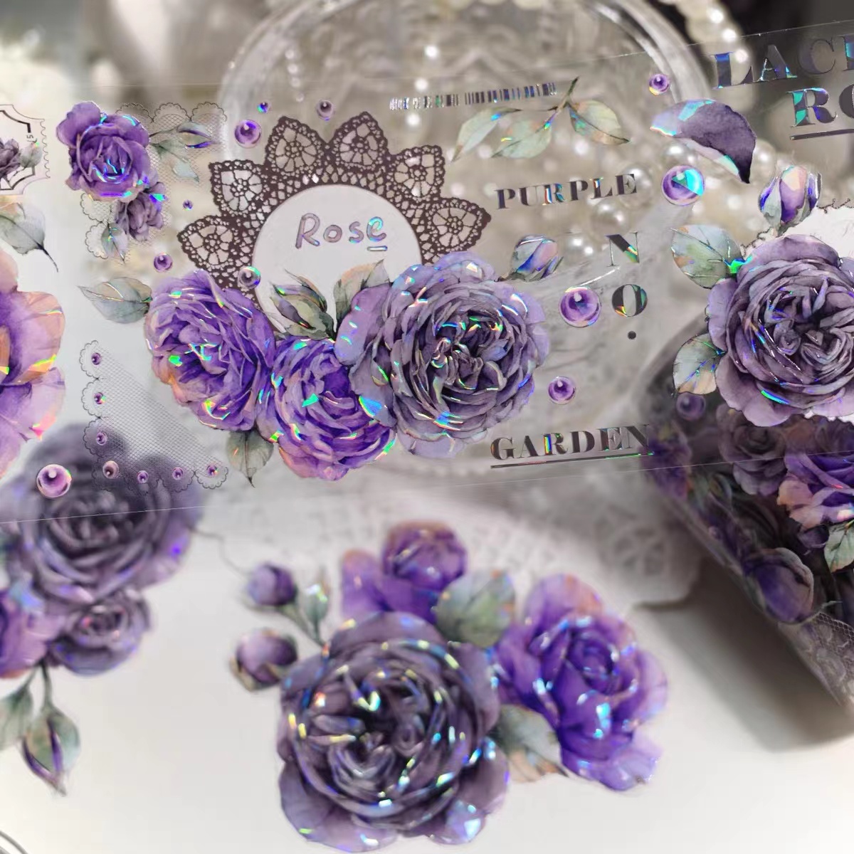 Retro Purple Rose Shiny Washi PET Tape for Planner Card Making DIY Scrapbooking Plan Decorative Sticker