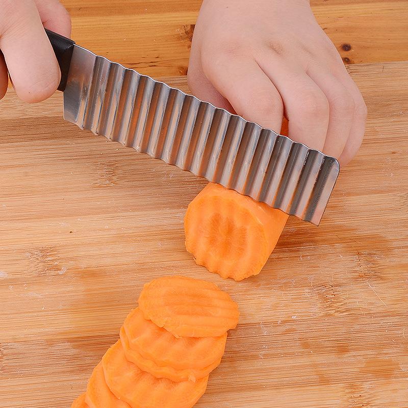 Stainless Steel Potato French Fry Cutter Serrated Blade Easy Slicing Banana Fruits Potato Wave Knife Chopper Kitchen Accessories