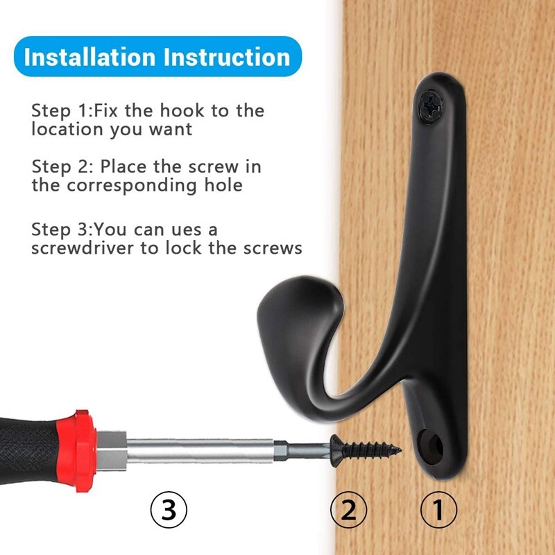 8 Pack Wall Mounted Coat Hooks Heavy Duty Utility Clothes Hat Bag Hanger Rack with Screws Anti-Rust Hanging Organizer