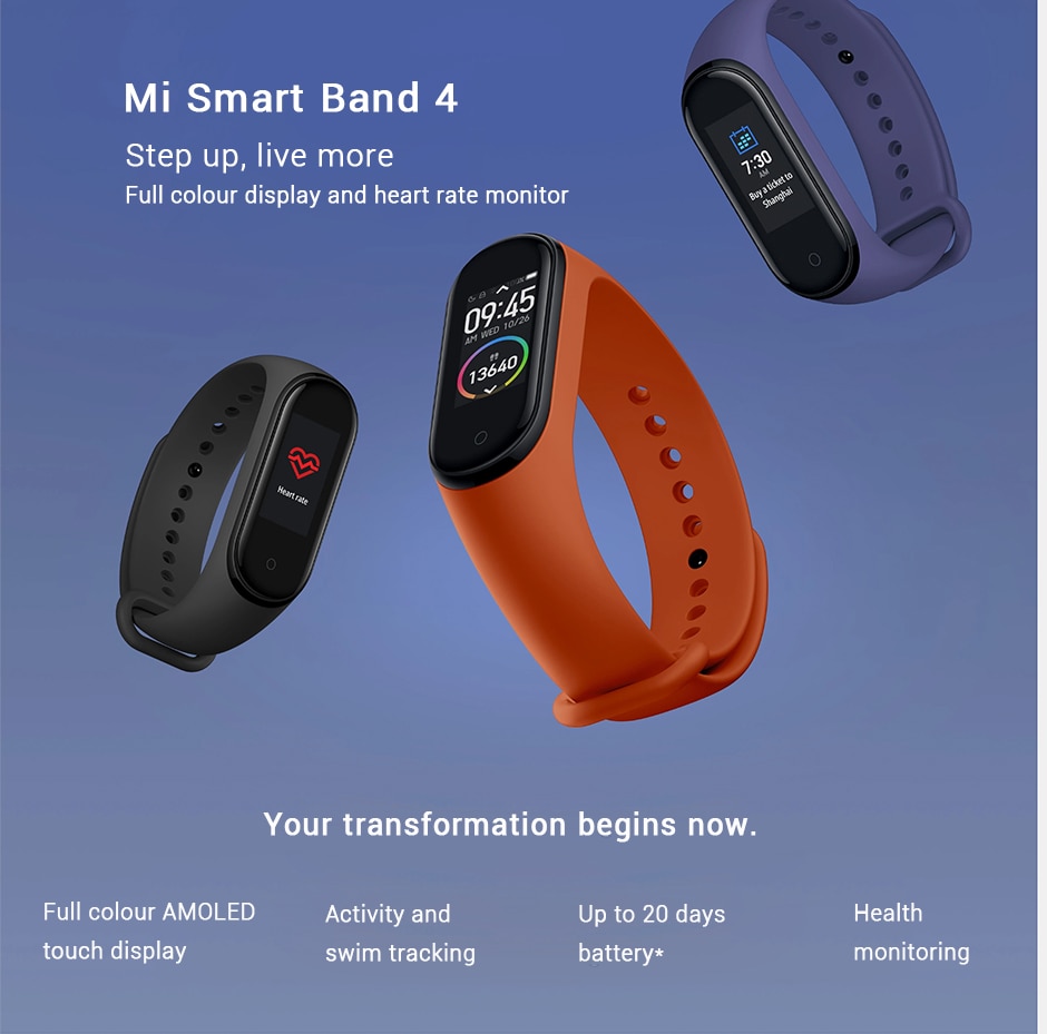 Xiaomi-pulsera inteligente Mi Band 4 Original de fábrica, Smartband deportivo con Pantalla AMOLED de 0,95 pulgadas, 4 colores, Bluetooth 5,0