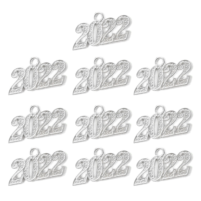 10 Pcs Year 2022 Hang Tags Year Jewelry Making Tassel Pendants for Bracelet Keychain Crafts Graduation Supplies: Silver