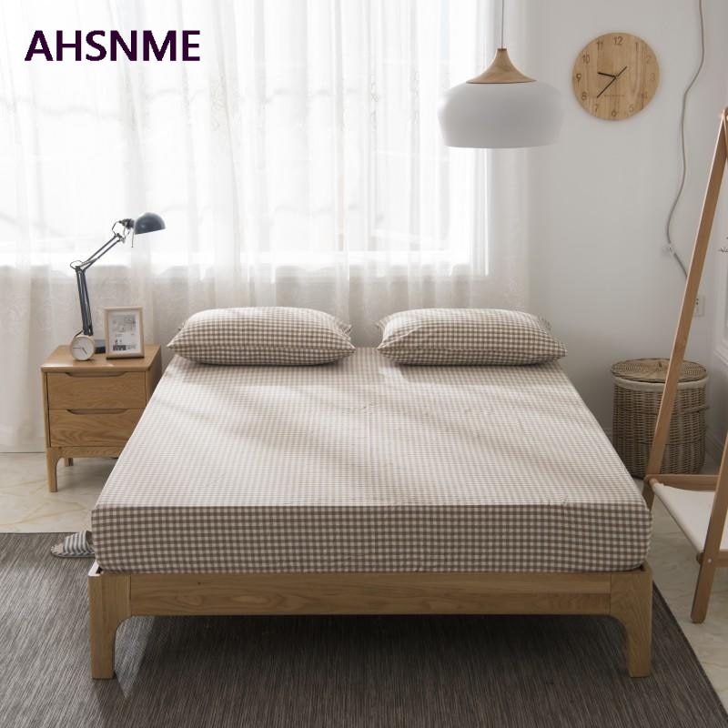 AHSNME-sábanas de algodón para ropa de cama súper suave, Sábana bajera Simple de rejilla de café fresca de verano, 90x20 0/120x20 0/180x200cm