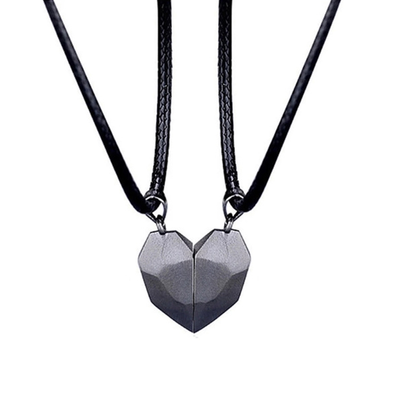 2Pcs Minimalist Lovers Matching Friendship Heart Pendant Couple Magnetic Distance Faceted Heart Pendant Necklace Jewelry: B