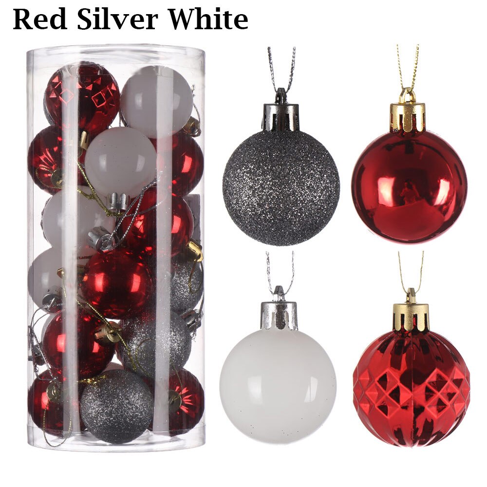 24Pcs 4cm Gold Pink Champagne Red Metallic Christmas Balls Year Christmas Tree Hanging Balls Xmas Home Decor: mixed 3