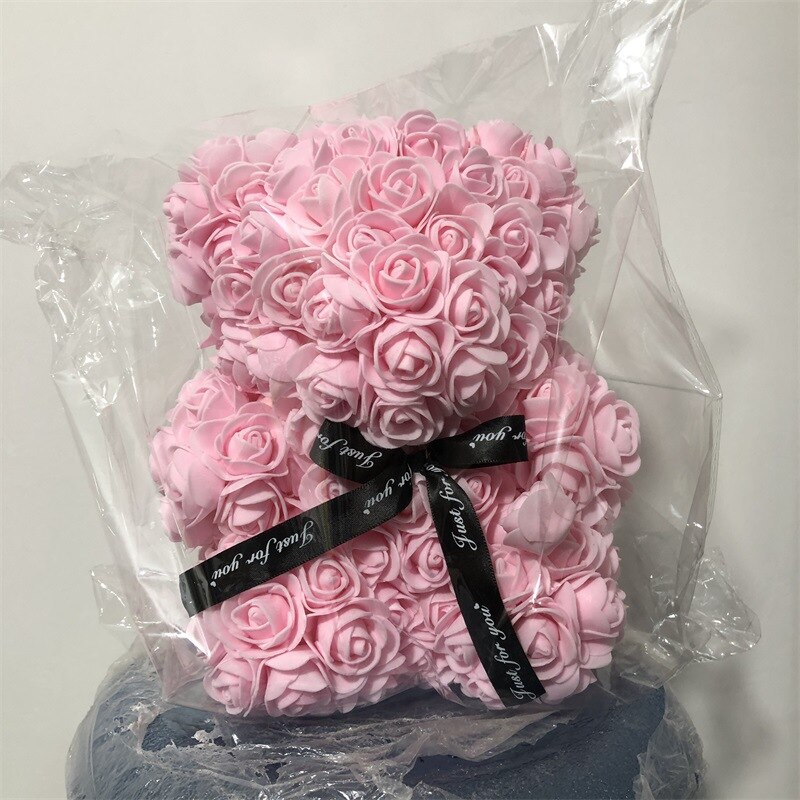 25cm Artificial Rose Teddy Bear Eternal Flower Bubble Bear Handmade Roses Bear Valentine's Day Wedding Bithday for Women: Light pink