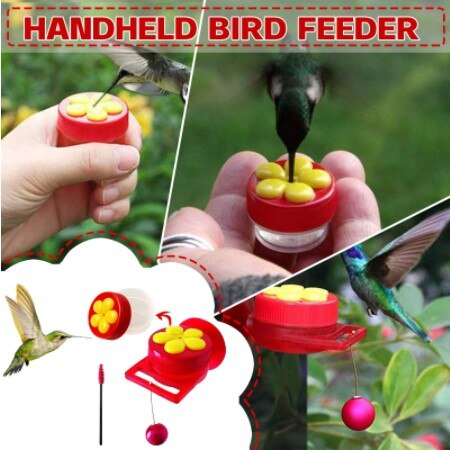 1pc Mini Handheld Hummingbird Feeders Garden Bird Feeder With Perch Cleaning Brush Suction Cup Outdoor Garden Pet Accessories