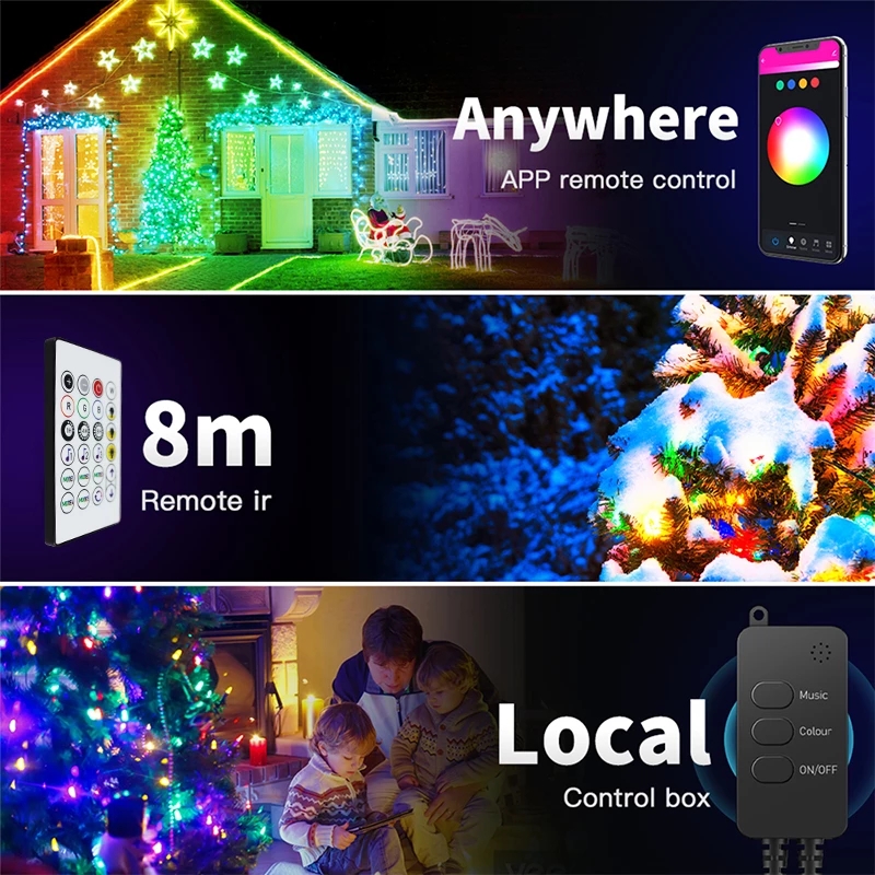 Tuya WiFi Smart LED Fairy Lights IP65 WaterProof RGB Strip Light Alexa Google Home Remote Christmas Tree Lights Decor Smart Life