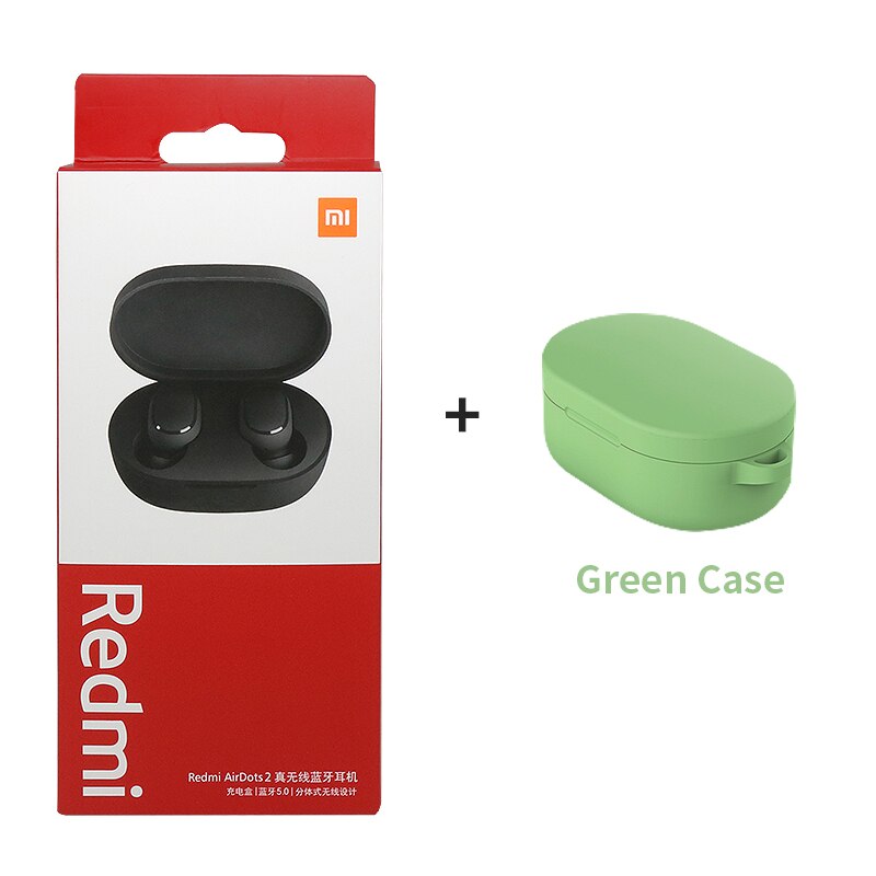 Xiaomi-auriculares inalámbricos Airdots 2 Redmi Airdots S TWS, cascos con Control de voz, Bluetooth 5,0, reducción de ruido y Control táctil: add green case