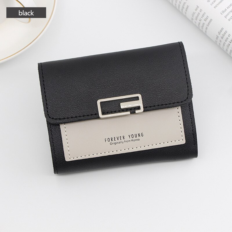 AIREEBAY Mini Portemonnee Vrouwen Mode Portemonnee Vrouwelijke Korte Kleine Portefeuilles Koreaanse Stijl Studenten Mooie Roze Portemonnee Vrouwelijke Portemonnee: A7016black