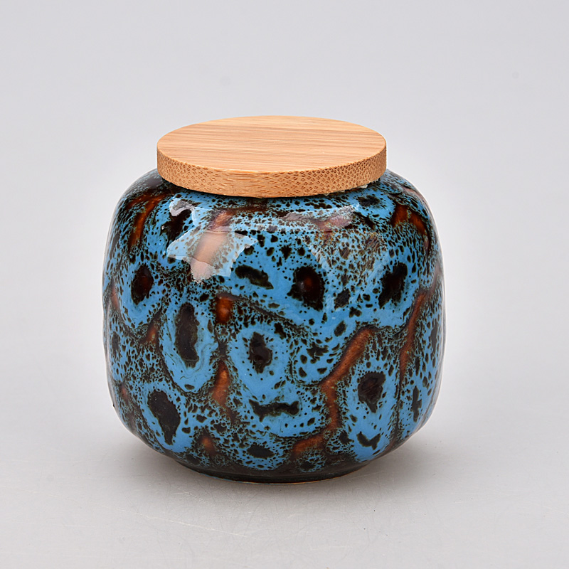 Mini Jarra de cerámica con tapa de madera sellada, recipiente portátil para té, dulces, velas aromáticas, contenedor de porcelana, decoración del hogar: G