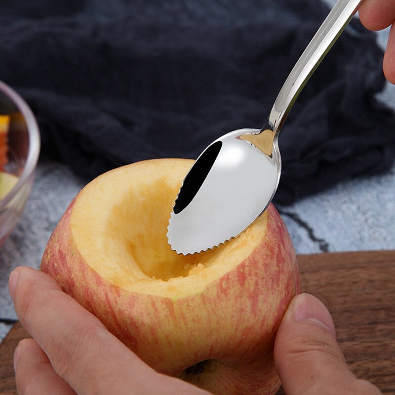 Rvs Grapefruit Apple Fruit Lepels Puree Lange Handvat Multi-Functionele Babyvoeding Bereiden Tool Zaagtand Schraper Lepel