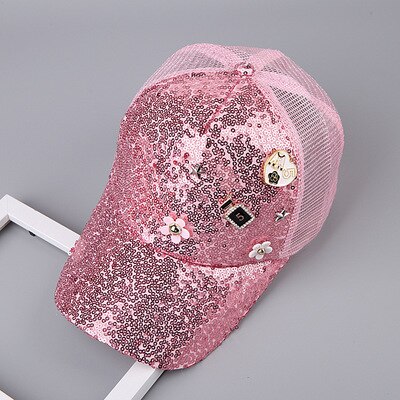 BINGYUANHAOXUAN Zomer Mesh Hoed Kind Baseball Cap Snapback Hoed Voor Jongen Snapback Caps Bling Bling Hip Hop Hoed Zon cap: pink / 48cm-54cm