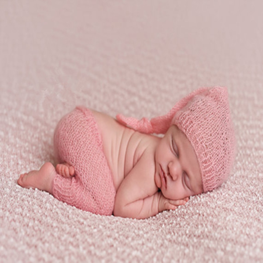 Newborn pink mohair braided sweater elf hat cute girl taking clothing product