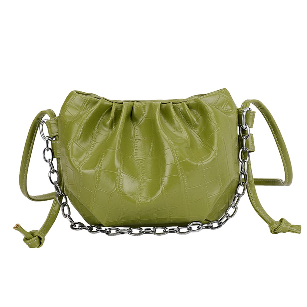 Frauen Casual Schulter Messenger Taschen PU Leder Reine Farbe Kette Tote Geldbörsen Jugend Damen Einfache Vielseitige Tasche: green