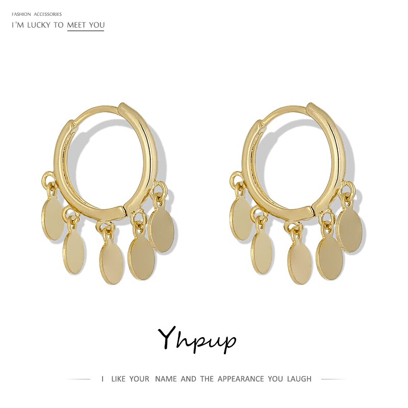 Yhpup Eenvoudige Geometrische Goud Metalen Hoepel Oorbellen Voor Vrouwen Trendy Ronde Hollow Oorbellen Koperen Sieraden Pendientes Mujer