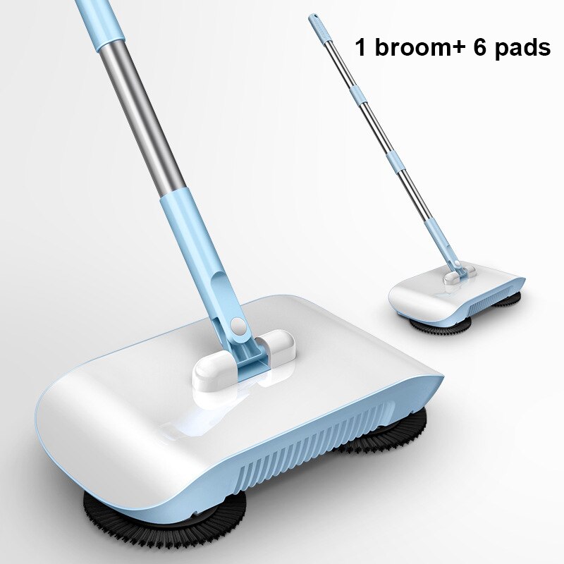 Robot aspirador de escoba manual con mango mágico para el hogar, barredor de suelo para cocina, dos en uno, a prueba de viento, mopa para barrer: blue within 6 pads