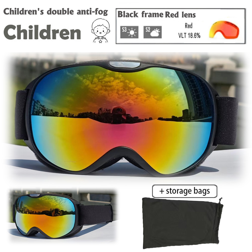 Ski Glasses Kids 4-14 Years Old Double Layer Anti Fog Windbreak Safety Glasses UV400 All Day Skiing Glasses Winter Anti-Glare: Pink