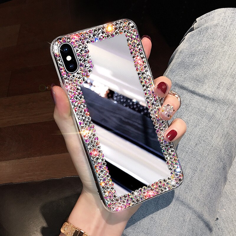 Strass Spiegel Case Voor Iphone 12 Mini 11 Pro Max Gehard Glas Gevallen Diamant Funda Voor Iphone 12pro Max Mode caja Coque