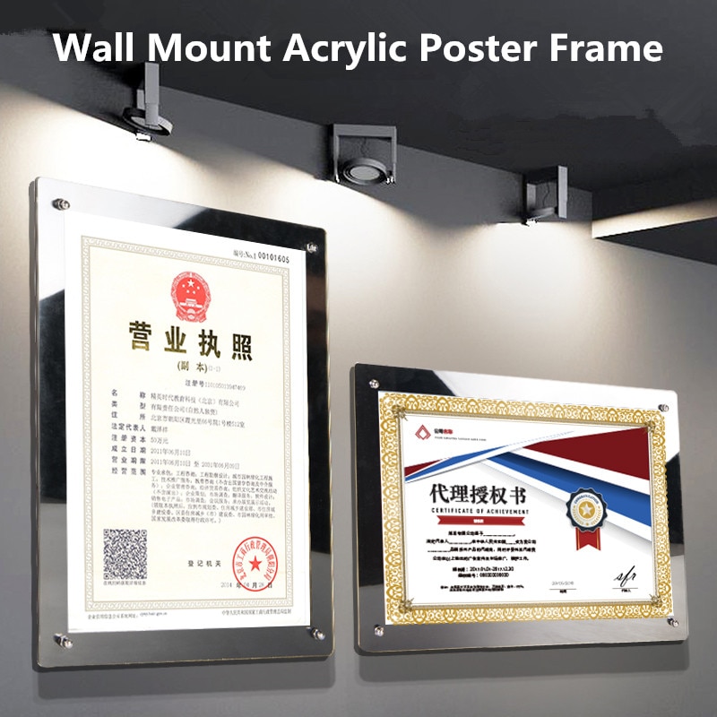 A4 Wall Mounted Glass Picture Photo Frame Show Window Sign Holder Poster Document Display Frame