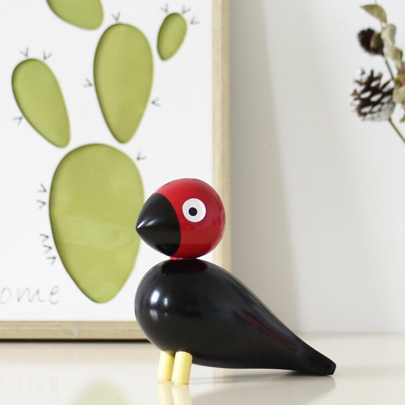 Nordique danemark Figurines d'oiseaux en bois Sculpture sur bois marionnette coloré peint Sculpture Figure animaux ornements pour la décoration de la maison: Black