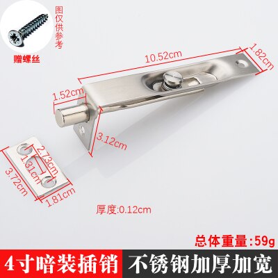 4/6 Inch Stainless Steel Hidden Door Bolt Lock Security Guard Door Latch Sliding Lock Accessories with Screws: 4 inches