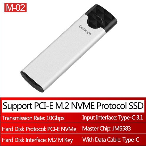 Lenovo M-01/M-02 M2 SSD Case USB 3.1 Gen2 Type C External SSD Disk Enclosure For M.2 NGFF SATA B B+M Key/NVME PCIE M Key SDD Box: M 02