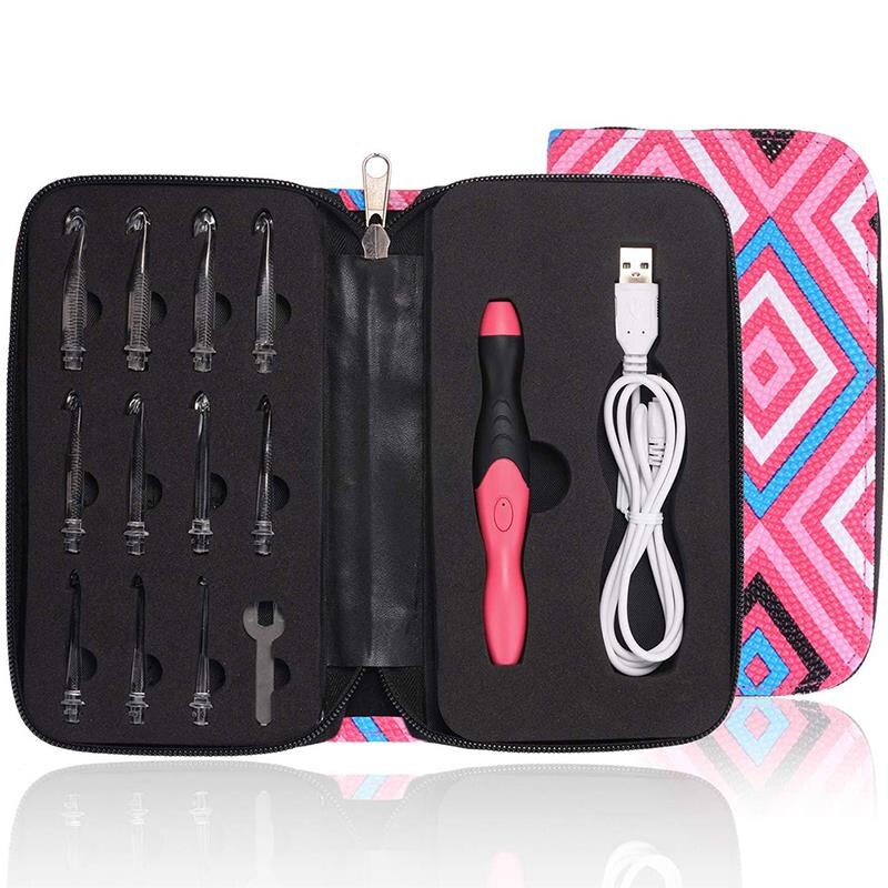 11 In 1 LED Light Up Crochet Hook Set Rechargeable Ergonomic Crochet Hook DIY Weaving Tool Knitting Hook Tools With Crochet Case