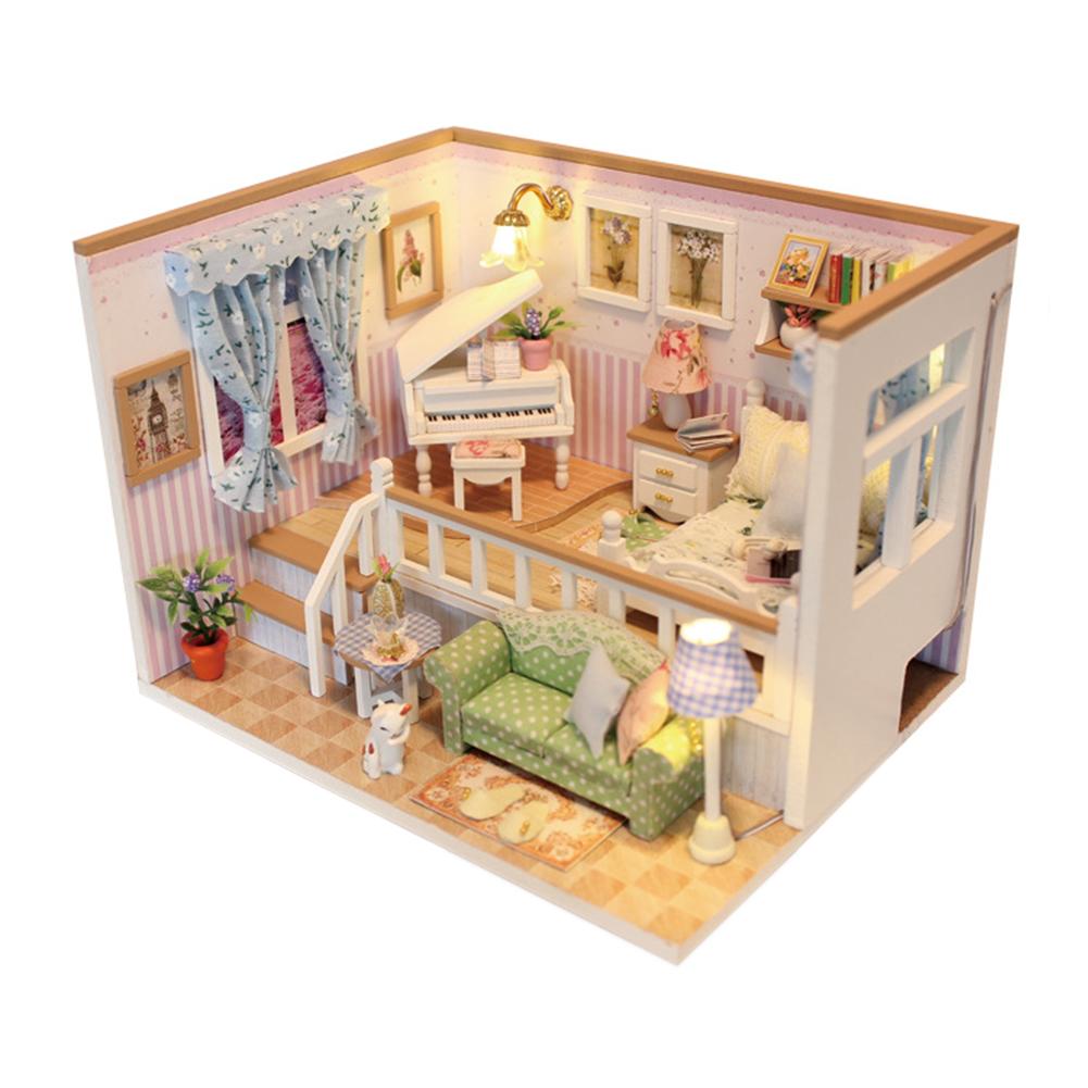 Puppe Haus DIY Miniatur Puppenhaus Modell Holz Spielzeug Möbel Puppen Häuser Spielzeug Für Childred Geburtstag Casa De Boneca: Khaki