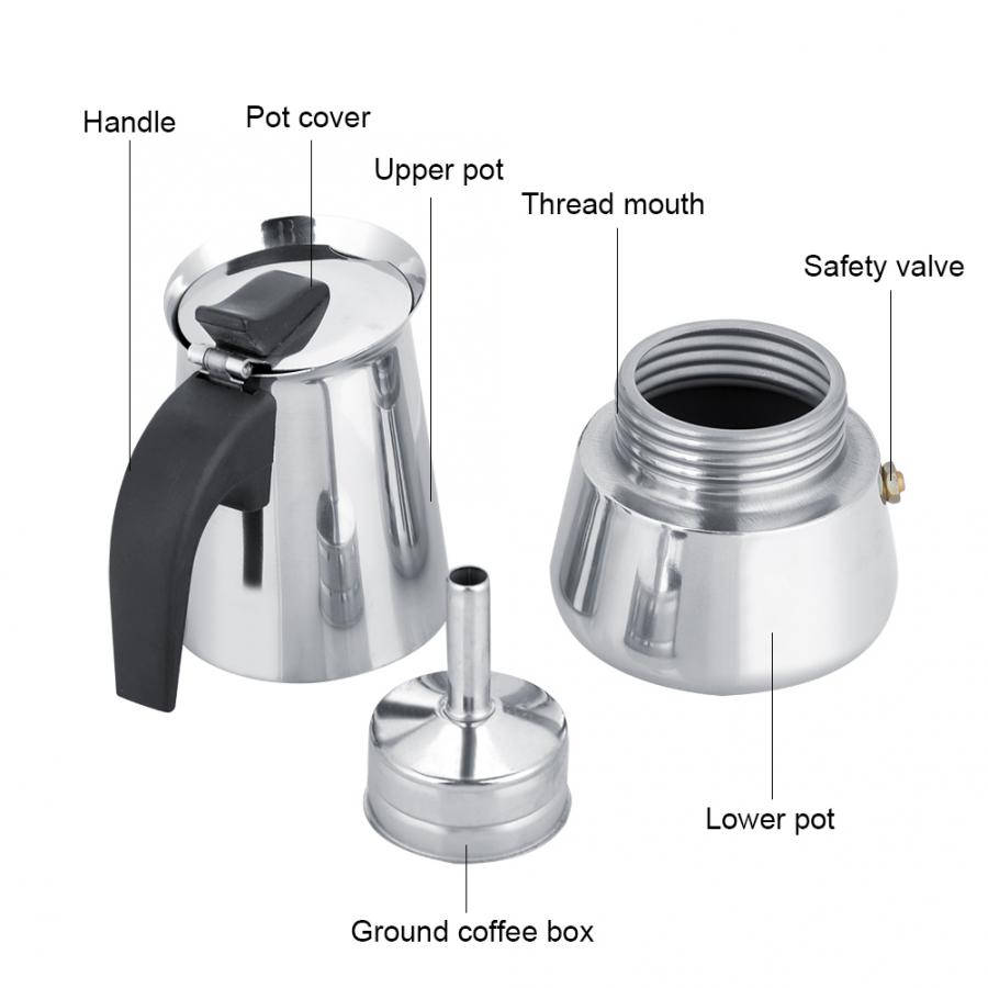 Ruostumattomasta teräksestä valmistettu kahvipannu mokka espresso latte perkolaattori liesi kahvinkeitin kattila perkolaattori juoma cafetiere latte liesi