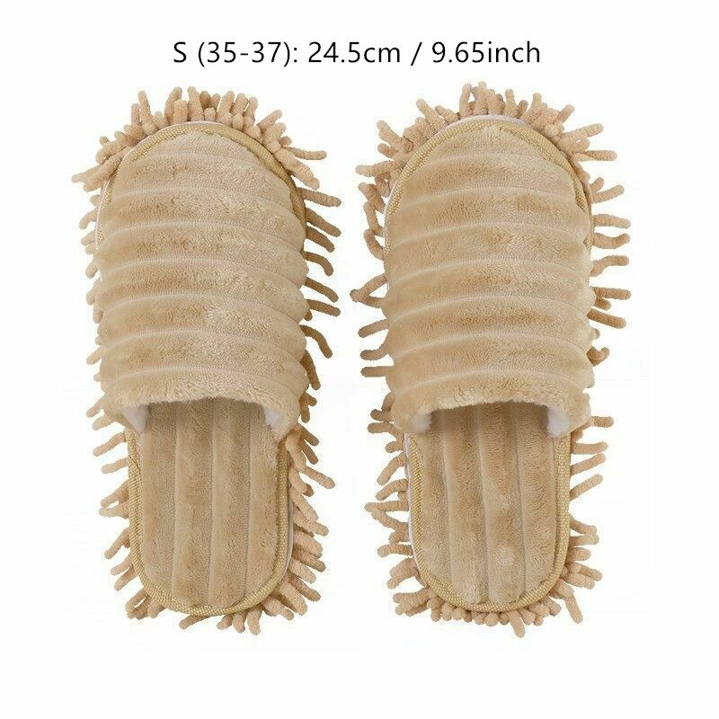 Multifunction Floor Dust Cleaning Slippers Shoe Lazy Wash Mop Shoes Coral Fleece Mop Head Caps Home Clean Wiping Tool: Beige-S