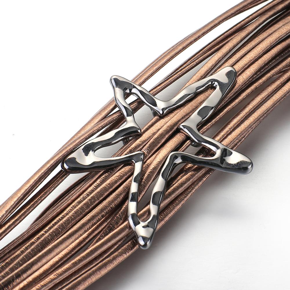 Flashbuy Star Leather Bracelet for Women Simple Multi-layer Charms Magnetic Bangles Jewelry