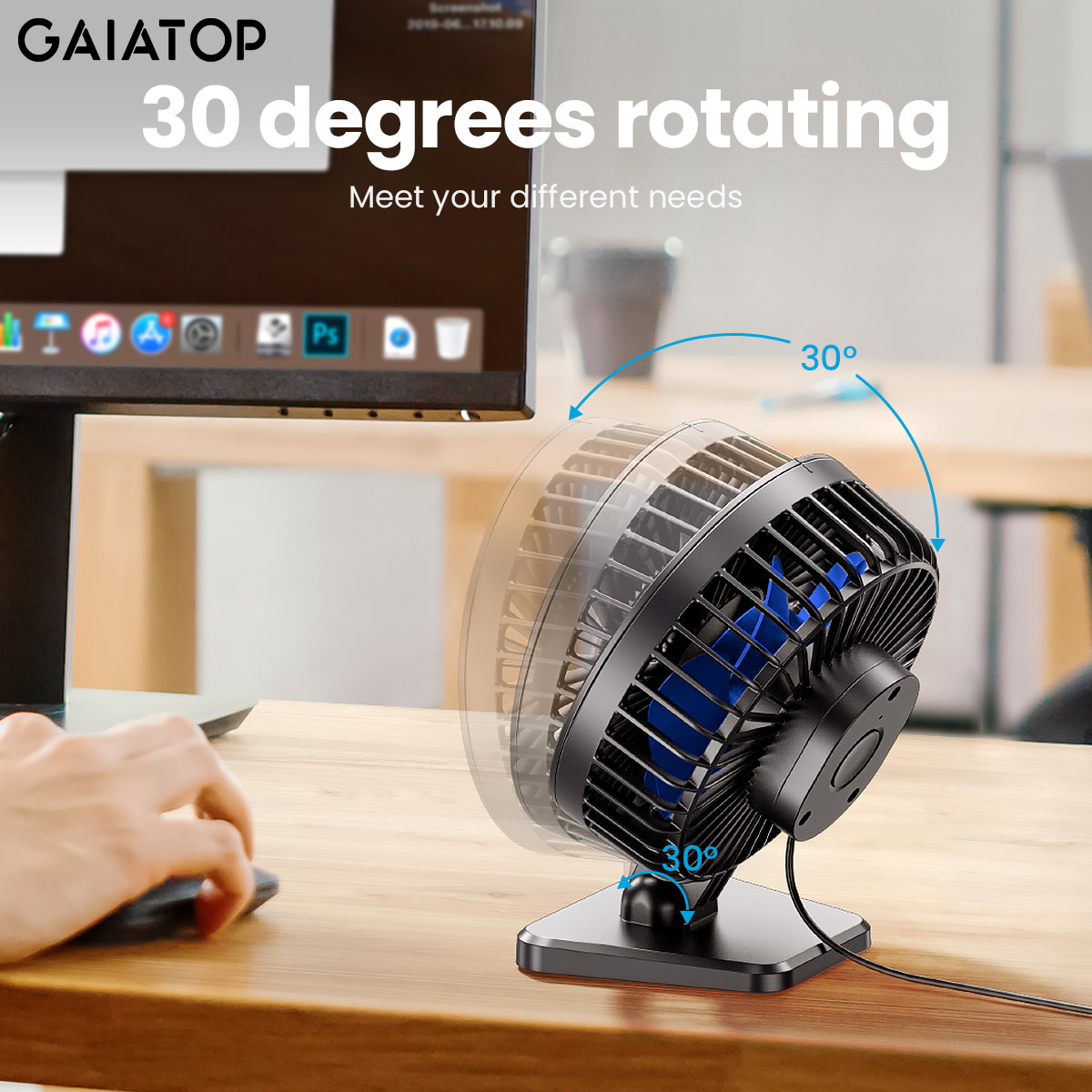 GAIATOP Mini USB-desktopventilator Draagbare ventilator Desktop Office USB Stille koelventilatoren Drie snelheidsaanpassing Geschikt voor thuiskantoor
