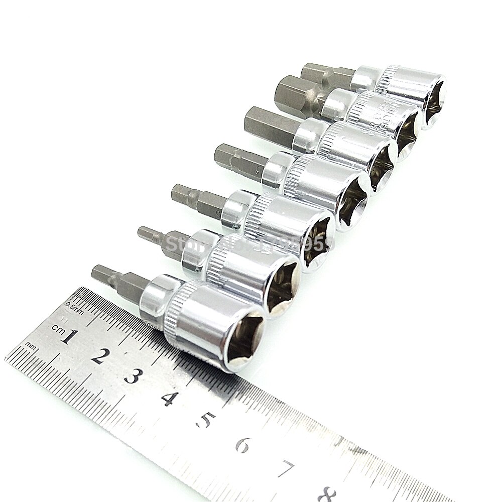 3/8" Square Impact Driver Hex Bit Socket Screwdriver 7 Piece Set H3 H4 H5 H6 H7 H8 H10 Hex Key Socket Wrench Tools 3mm to 10mm