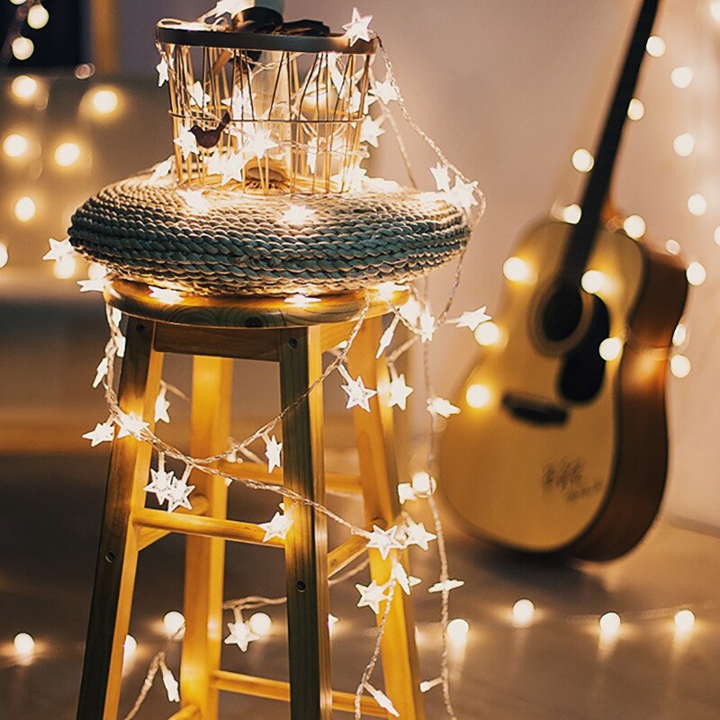 Guirnalda de luces LED con forma de estrella para decoración interior del hogar, y 3M guirnalda de luces de 1M, ideal para Año , Navidad, boda, con batería