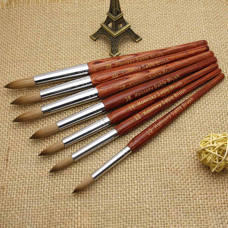 Round Sharp 1pcs 10#12#14#16#18#20#22#24 Kolinsky Sable Brush Acrylic Nail Art Brush Red Wood Crystal Acrylic Salon