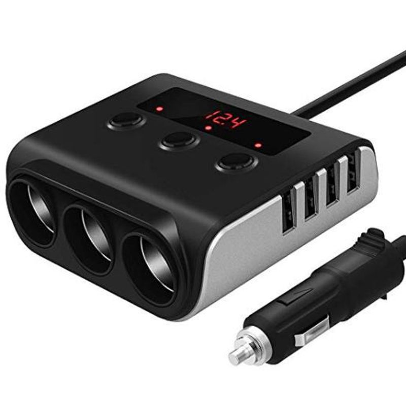 3 Way Car Cigarette Lighter Adapter 12V-24V Socket Splitter Plug LED 4 USB Charger Adapter 2.4A 100W For Phone MP3 DVR