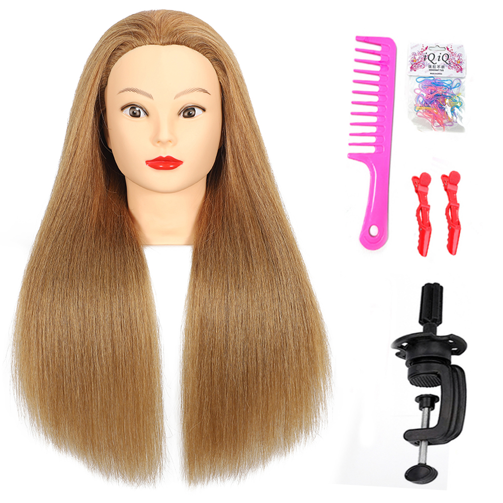 Human Hair Doll Head For Hairstyle Training Head Kit Mannequin Head Styling To Practice Curl Iron: WHITE