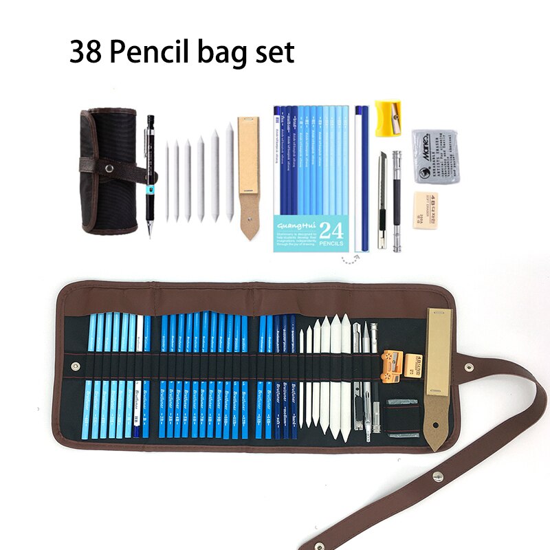 Professionele 28/38Pcs Schets Potlood Set Schetsen Houtskool Tekening Kit Hout Potlood Zakken Voor Schilder Scholieren Art levert: 38 Pencil bag set