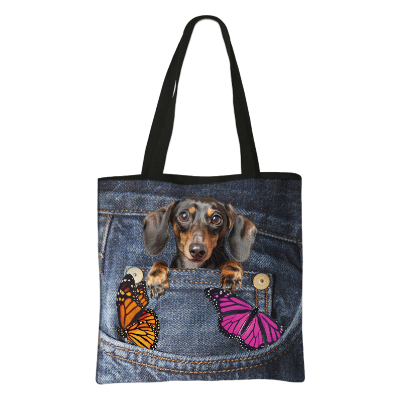 Grappige Zak Hond Boodschappentassen Huisdier Bulldog Teckel Beagle Schnauzer Honden Draagtas Grote Capaciteit Opbergtas Vrouwen Handtas: L / CORAL