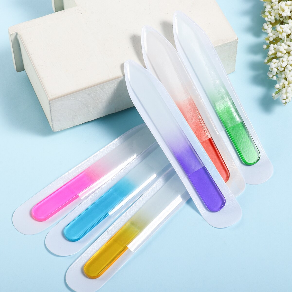 6 Stks/set 9Cm Glas Nagelvijl Willekeurige Kleur Crystal Polijsten Bestand Nail Art Manicure File Voor Vrouwen Meisje Make up Tool