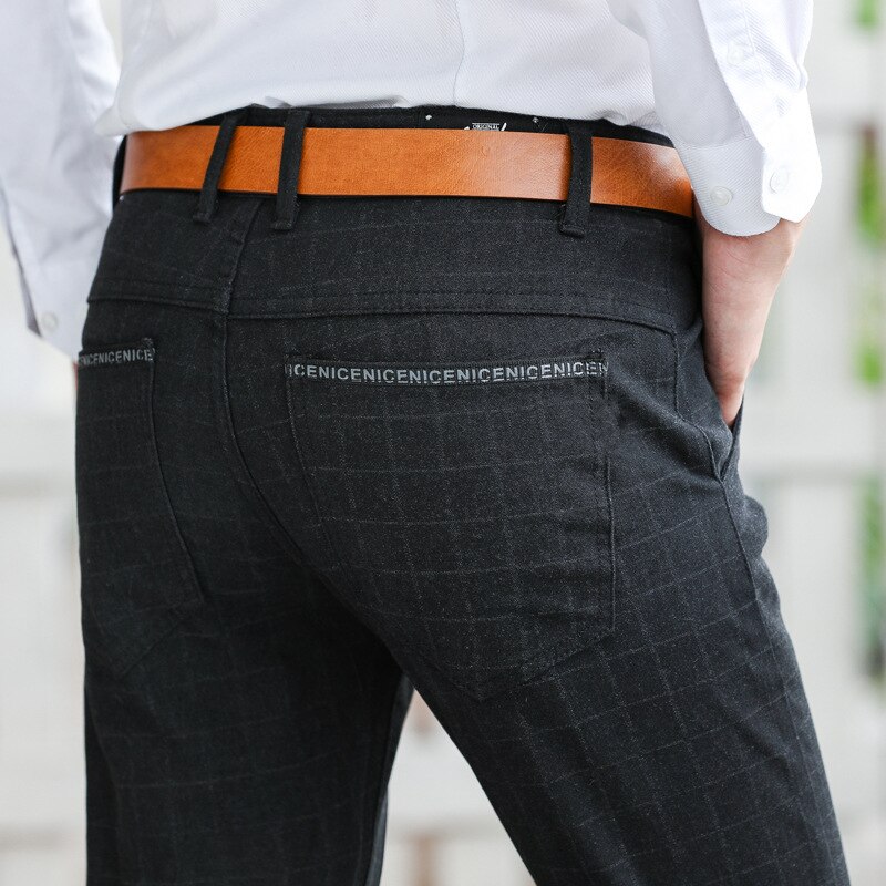 Icpans jakkesætsbukser til mænd klassiske lige længde formel stretch plaid kjole bukser mænd slim fit jakkesæt bukser til mænd jakkesæt bukser: 116 sorte / 32