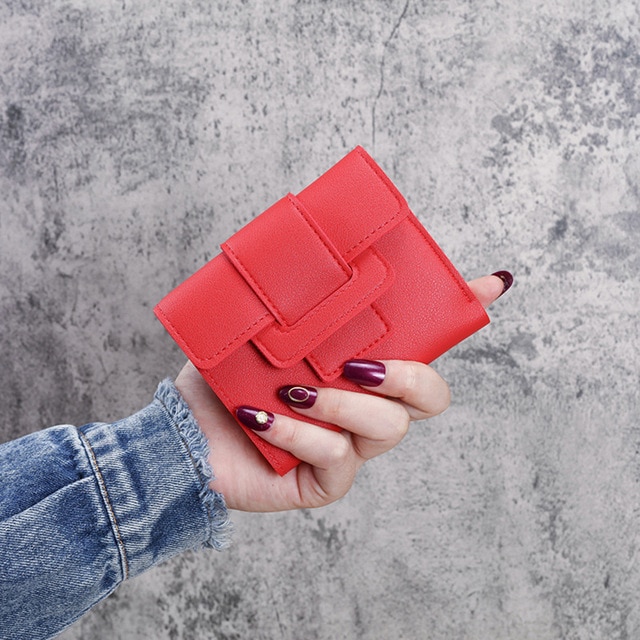 Tri-fold Ladies Wallet Coin Purse Student Wallet Pu Leather Purse Wallet Short Wallet Women Wallet: Red