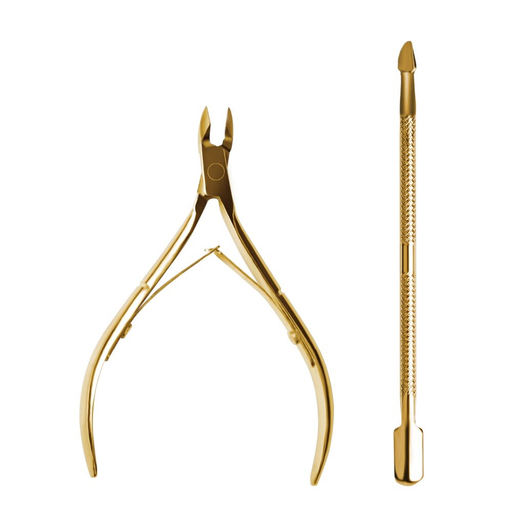 Biutee oro Tijeras para uñas de acero inoxidable de la cutícula pinzas tijeras de manicura pedicura uñas kits de herramientas de doble tenedor muerto herramientas de uñas